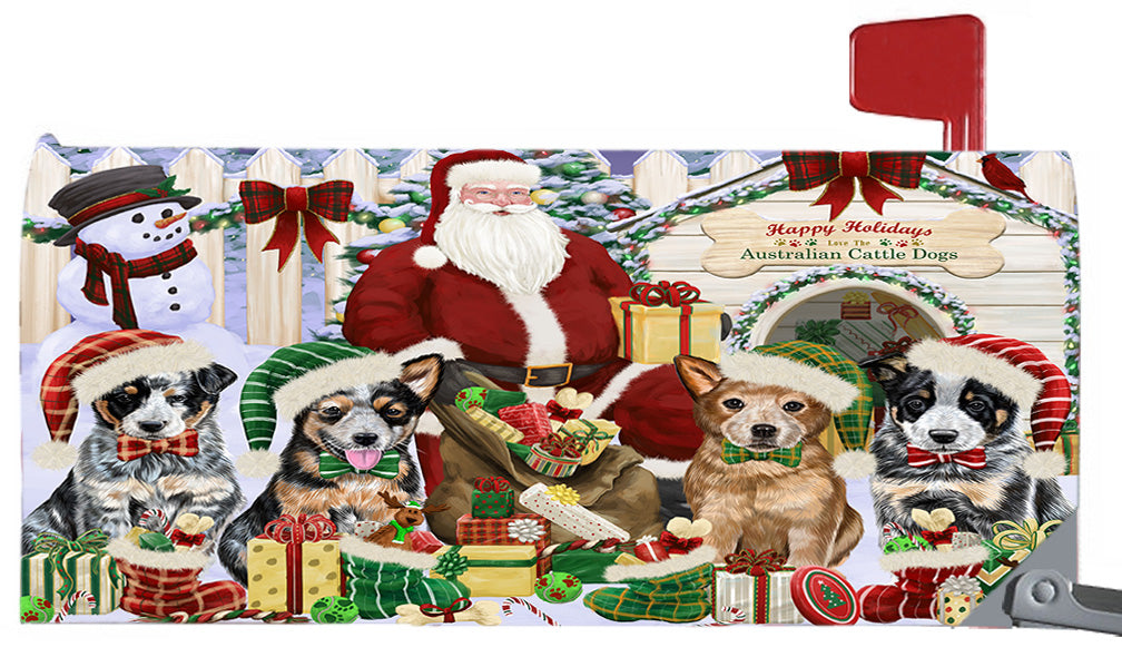 Happy Holidays Christmas Australian Cattle Dogs House Gathering 6.5 x 19 Inches Magnetic Mailbox Cover Post Box Cover Wraps Garden Yard Décor MBC48780