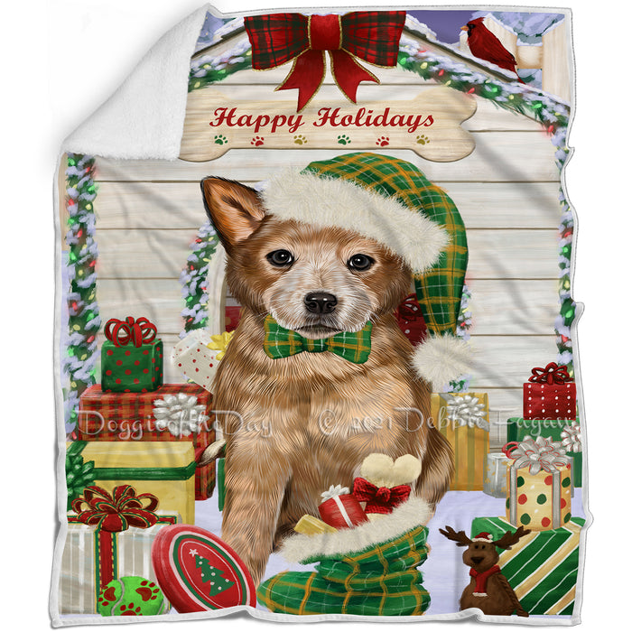 Happy Holidays Christmas Australian Cattle Dog House with Presents Blanket BLNKT77889