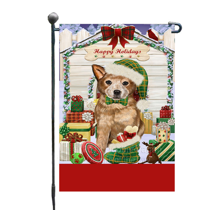 Personalized Happy Holidays Christmas Australian Cattle Dog House with Presents Custom Garden Flags GFLG-DOTD-A59263