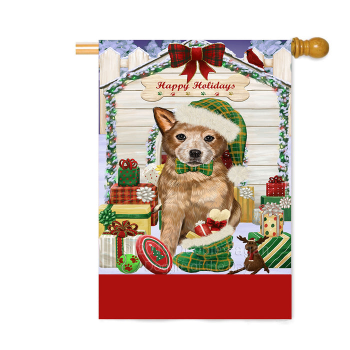 Personalized Happy Holidays Christmas Australian Cattle Dog House with Presents Custom House Flag FLG-DOTD-A59319
