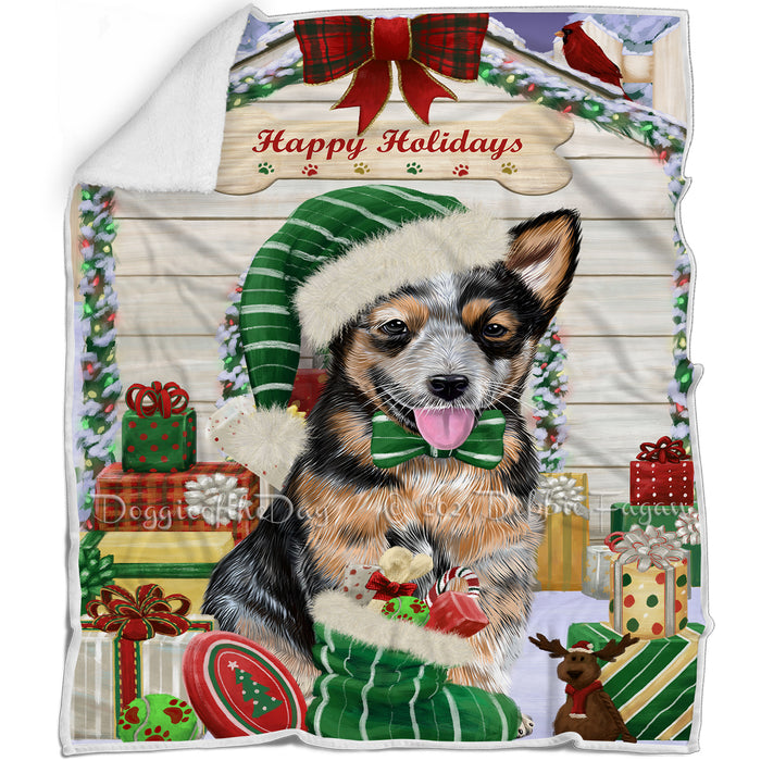 Happy Holidays Christmas Australian Cattle Dog House with Presents Blanket BLNKT77898
