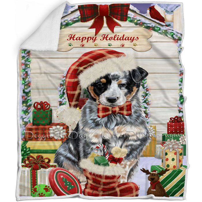Happy Holidays Christmas Australian Cattle Dog House with Presents Blanket BLNKT77907