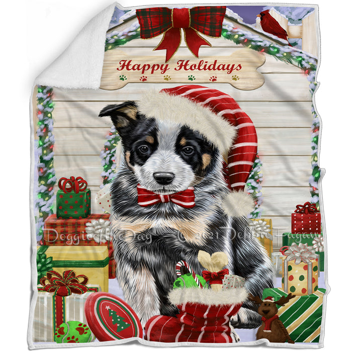 Happy Holidays Christmas Australian Cattle Dog House with Presents Blanket BLNKT77916