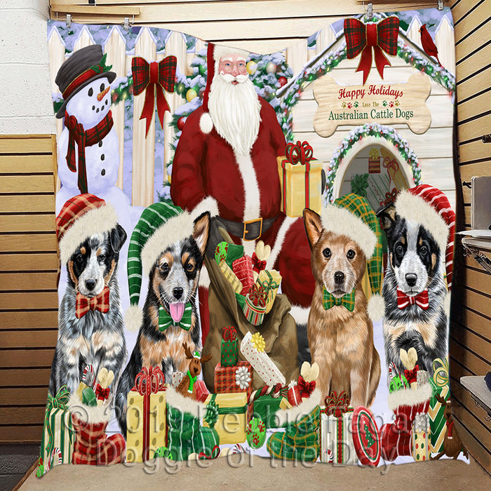 Happy Holidays Christmas Australian Cattle Dogs House Gathering Quilt