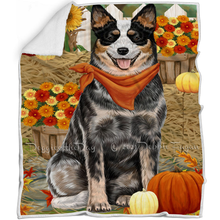 Fall Autumn Greeting Australian Cattle Dog with Pumpkins Blanket BLNKT72084