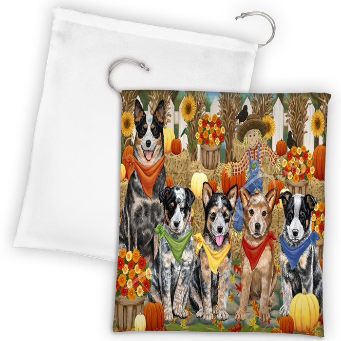 Fall Festive Harvest Time Gathering Australian Cattle Dogs Drawstring Laundry or Gift Bag LGB48368