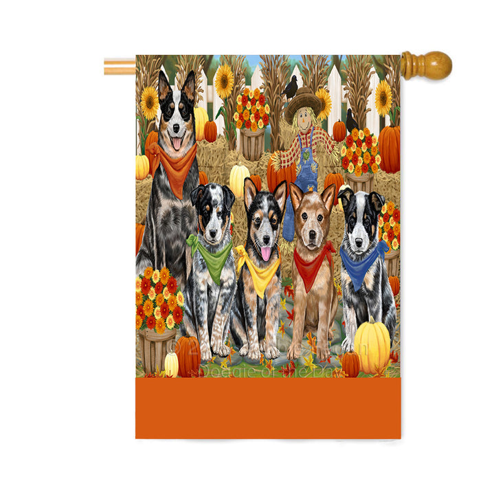 Personalized Fall Festive Gathering Australian Cattle Dogs with Pumpkins Custom House Flag FLG-DOTD-A61828