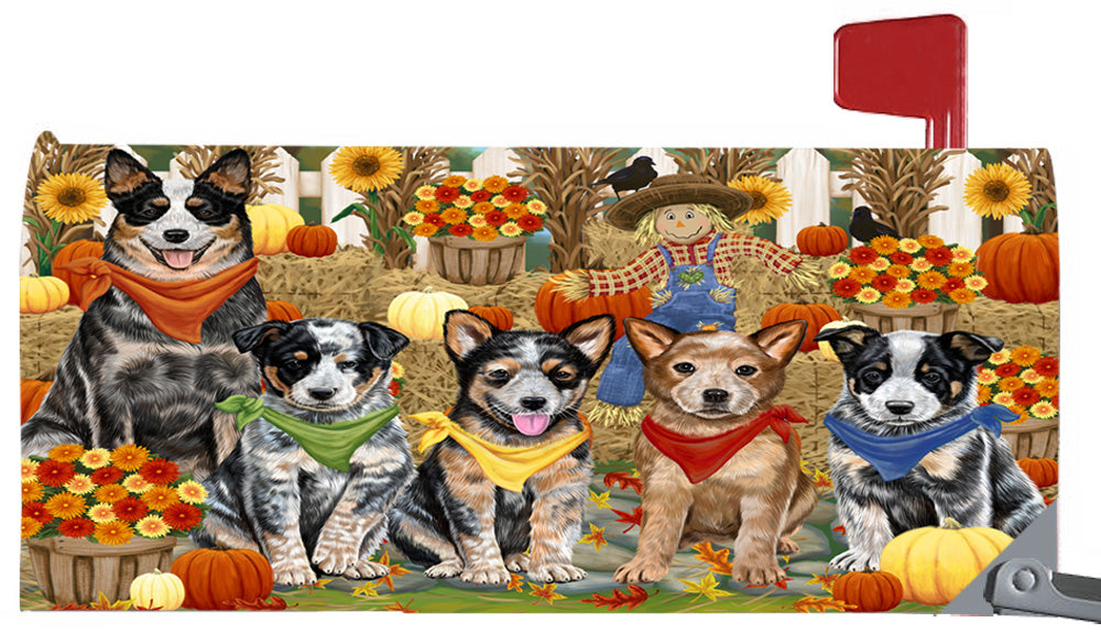 Fall Festive Harvest Time Gathering Australian Cattle Dogs 6.5 x 19 Inches Magnetic Mailbox Cover Post Box Cover Wraps Garden Yard Décor MBC49050
