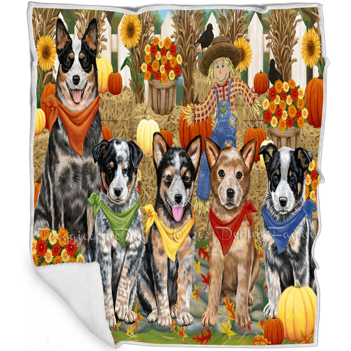 Fall Festive Gathering Australian Cattle Dogs with Pumpkins Blanket BLNKT71643