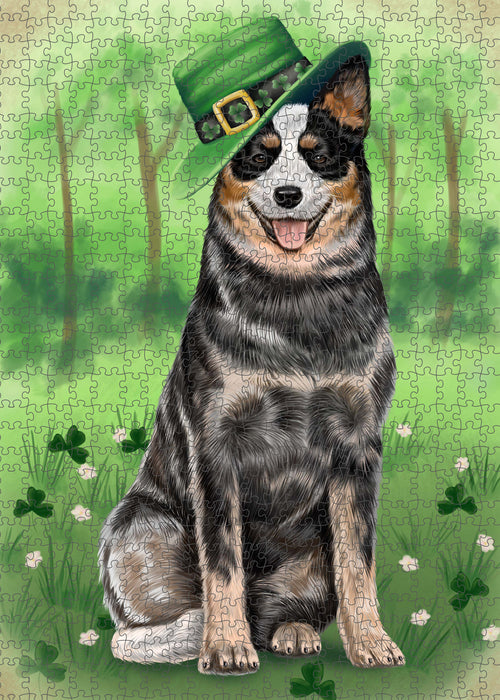 St. Patrick's Day Australian Cattle Dog Portrait Jigsaw Puzzle for Adults Animal Interlocking Puzzle Game Unique Gift for Dog Lover's with Metal Tin Box PZL1006