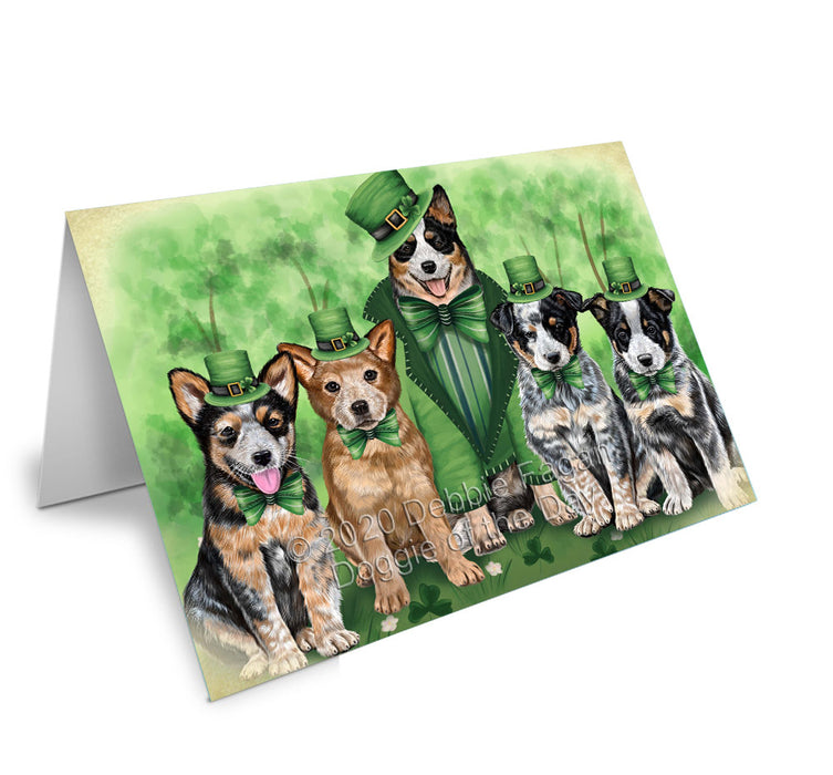 St. Patrick's Day Family Australian Cattle Dogs Handmade Artwork Assorted Pets Greeting Cards and Note Cards with Envelopes for All Occasions and Holiday Seasons