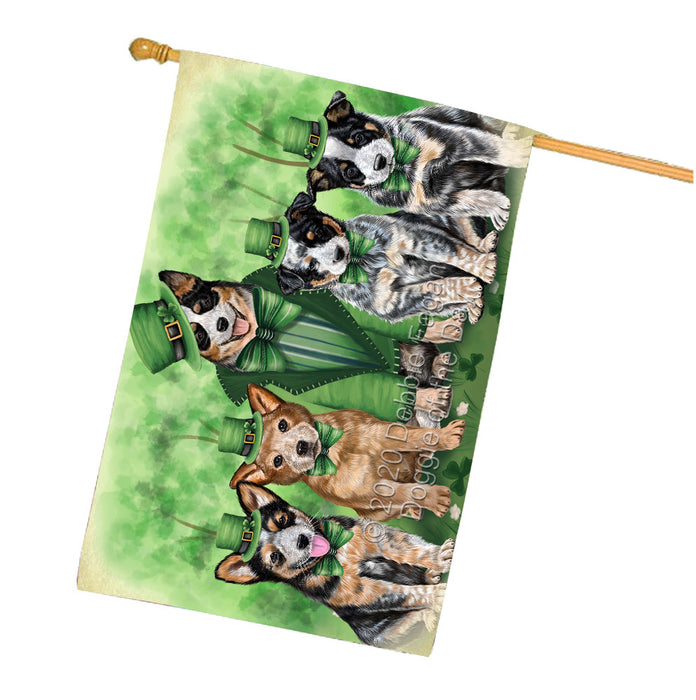 St. Patrick's Day Family Australian Cattle Dogs House Flag Outdoor Decorative Double Sided Pet Portrait Weather Resistant Premium Quality Animal Printed Home Decorative Flags 100% Polyester