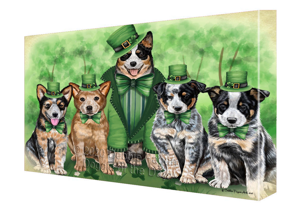 St. Patrick's Day Family Australian Cattle Dogs Canvas Wall Art - Premium Quality Ready to Hang Room Decor Wall Art Canvas - Unique Animal Printed Digital Painting for Decoration