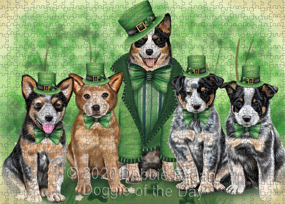 St. Patrick's Day Family Australian Cattle Dogs Portrait Jigsaw Puzzle for Adults Animal Interlocking Puzzle Game Unique Gift for Dog Lover's with Metal Tin Box