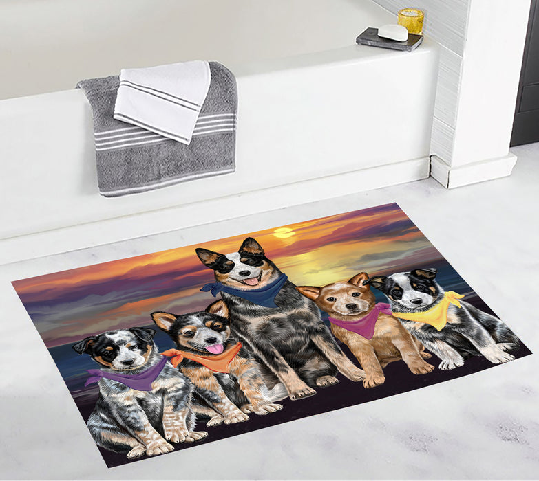 Family Sunset Portrait Australian Cattle Dogs Bath Mat