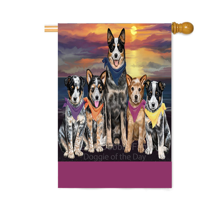 Personalized Family Sunset Portrait Australian Cattle Dogs Custom House Flag FLG-DOTD-A60623