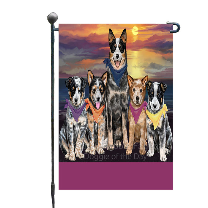 Personalized Family Sunset Portrait Australian Cattle Dogs Custom Garden Flags GFLG-DOTD-A60567
