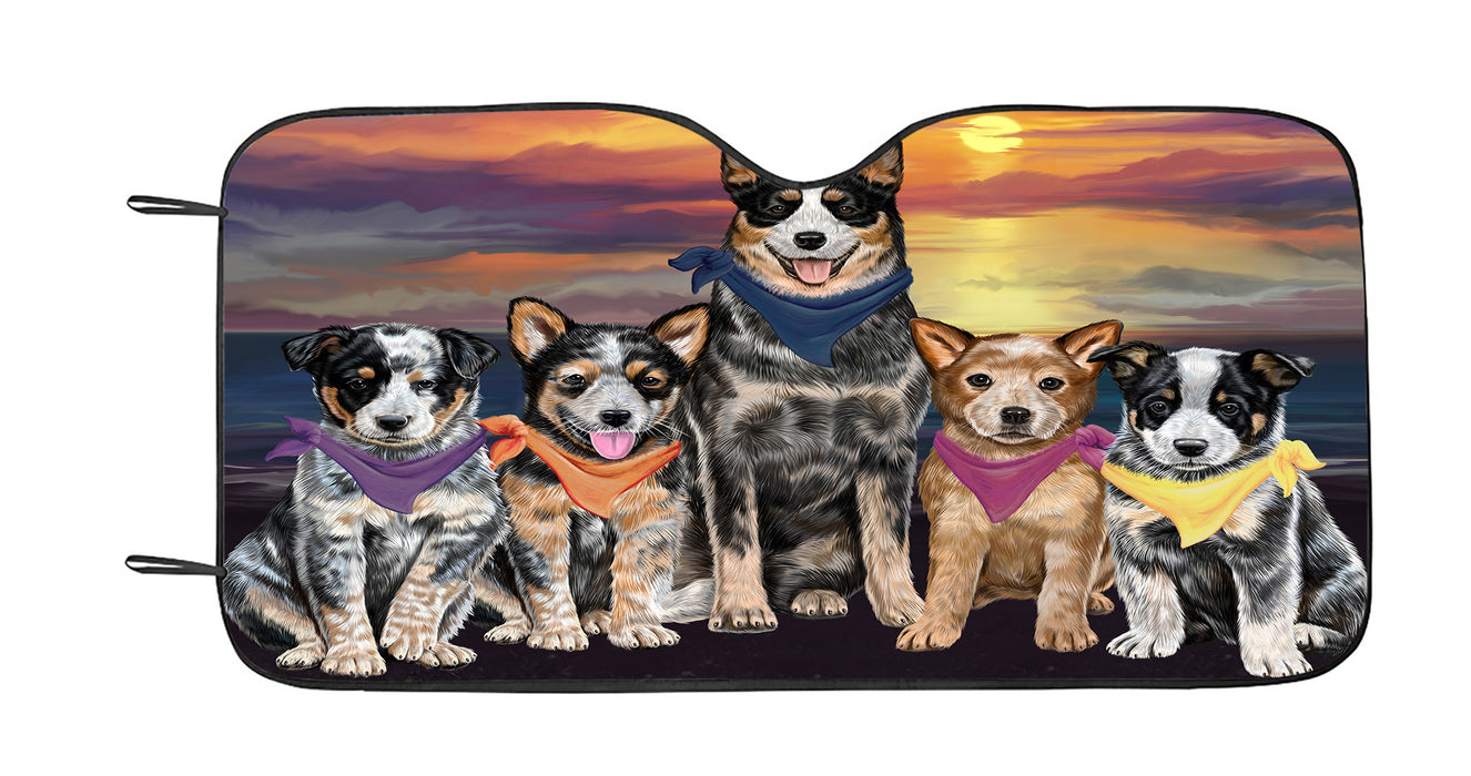 Family Sunset Portrait Australian Cattle Dogs Car Sun Shade