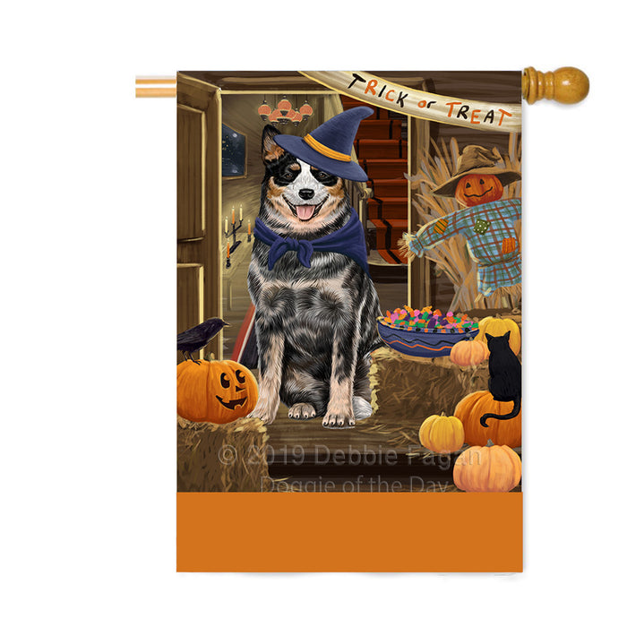 Personalized Enter at Own Risk Trick or Treat Halloween Australian Cattle Dog Custom House Flag FLG-DOTD-A59484