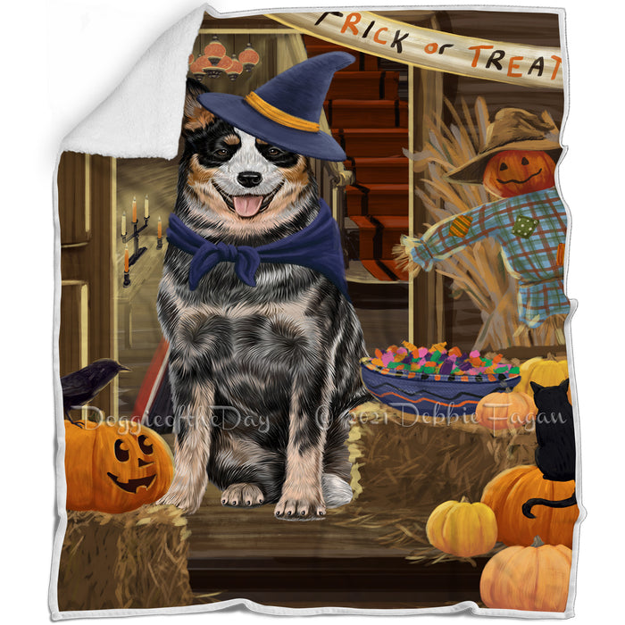 Enter at Own Risk Trick or Treat Halloween Australian Cattle Dog Blanket BLNKT93927