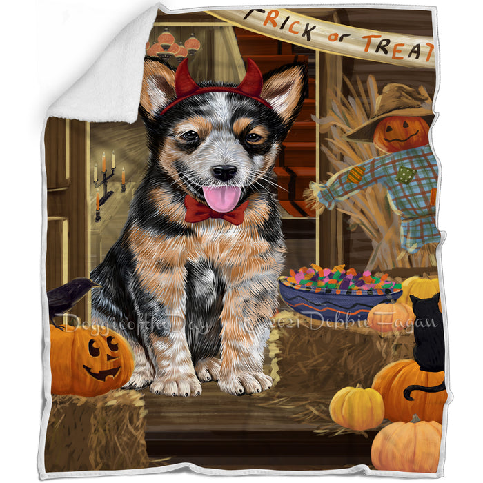 Enter at Own Risk Trick or Treat Halloween Australian Cattle Dog Blanket BLNKT93954