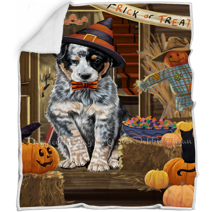 Enter at Own Risk Trick or Treat Halloween Australian Cattle Dog Blanket BLNKT93963