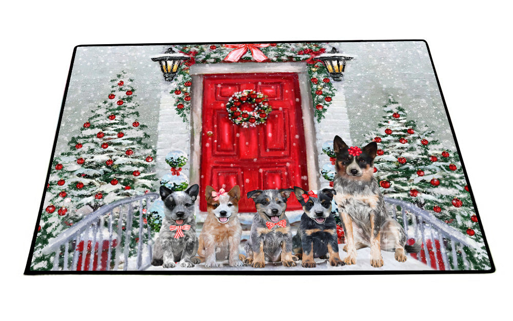Christmas Holiday Welcome Australian Cattle Dog Floor Mat- Anti-Slip Pet Door Mat Indoor Outdoor Front Rug Mats for Home Outside Entrance Pets Portrait Unique Rug Washable Premium Quality Mat