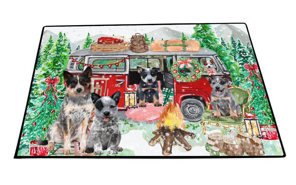 Christmas Time Camping with Australian Cattle Dog Floor Mat- Anti-Slip Pet Door Mat Indoor Outdoor Front Rug Mats for Home Outside Entrance Pets Portrait Unique Rug Washable Premium Quality Mat