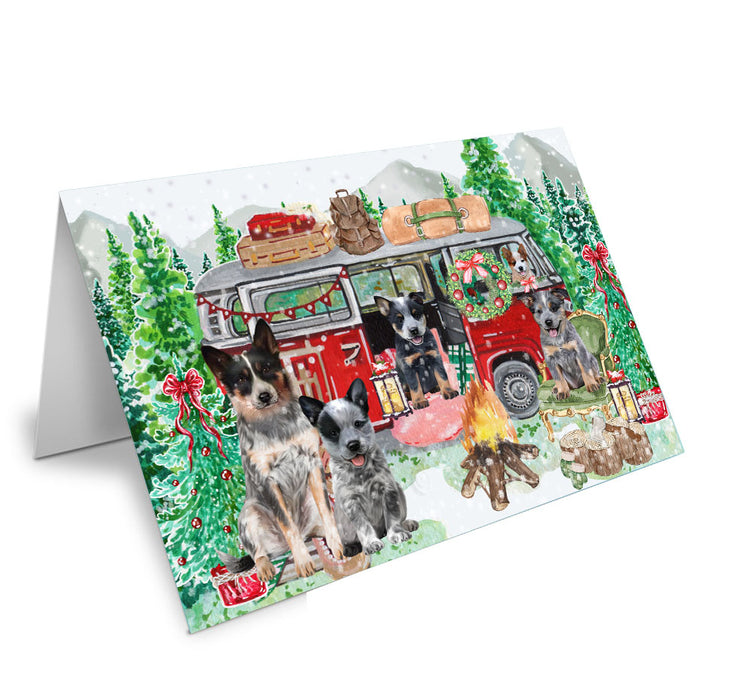 Christmas Time Camping with Australian Cattle Dog Handmade Artwork Assorted Pets Greeting Cards and Note Cards with Envelopes for All Occasions and Holiday Seasons