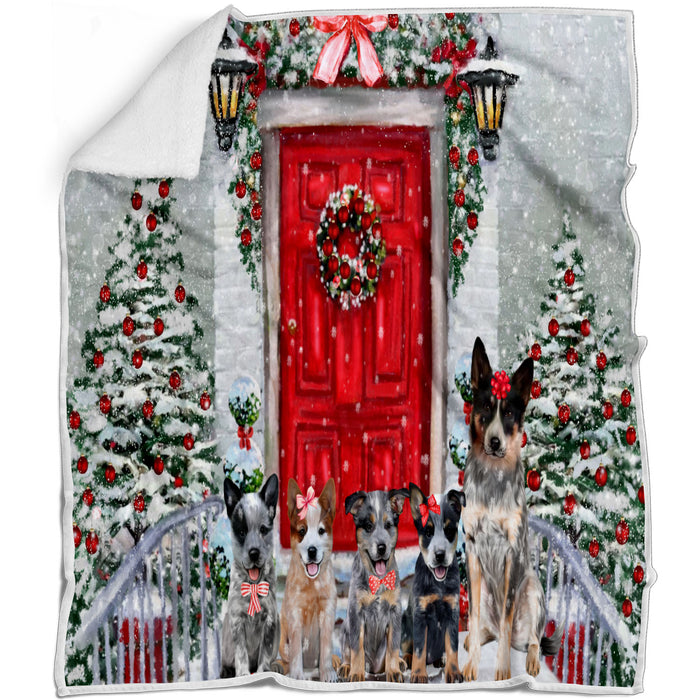 Christmas Holiday Welcome Australian Cattle Dog Blanket - Lightweight Soft Cozy and Durable Bed Blanket - Animal Theme Fuzzy Blanket for Sofa Couch