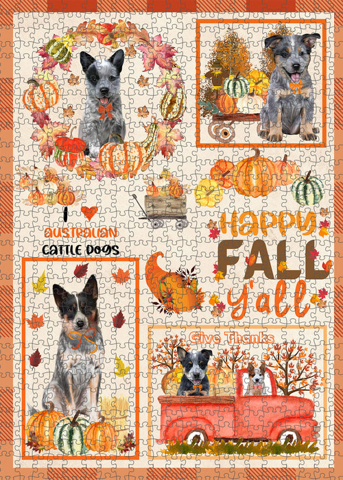 Happy Fall Y'all Pumpkin Australian Cattle Dog Portrait Jigsaw Puzzle for Adults Animal Interlocking Puzzle Game Unique Gift for Dog Lover's with Metal Tin Box