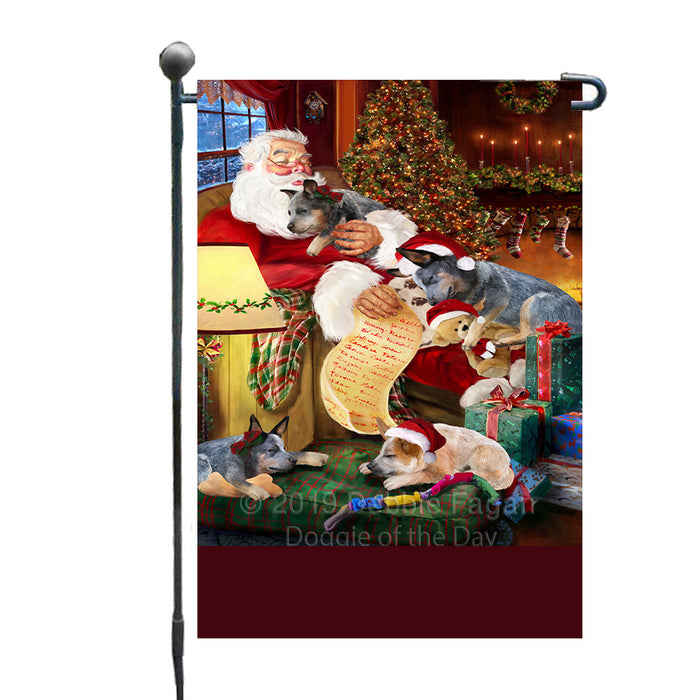 Personalized Australian Cattle Dogs and Puppies Sleeping with Santa Custom Garden Flags GFLG-DOTD-A62591