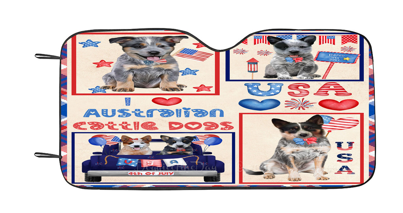 4th of July Independence Day I Love USA Australian Cattle Dogs Car Sun Shade Cover Curtain