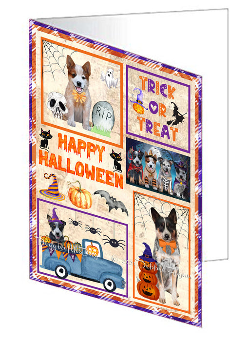 Happy Halloween Trick or Treat Australian Kelpies Dogs Handmade Artwork Assorted Pets Greeting Cards and Note Cards with Envelopes for All Occasions and Holiday Seasons GCD76388