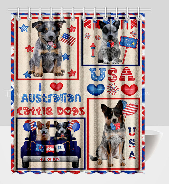 4th of July Independence Day I Love USA Australian Cattle Dogs Shower Curtain Pet Painting Bathtub Curtain Waterproof Polyester One-Side Printing Decor Bath Tub Curtain for Bathroom with Hooks
