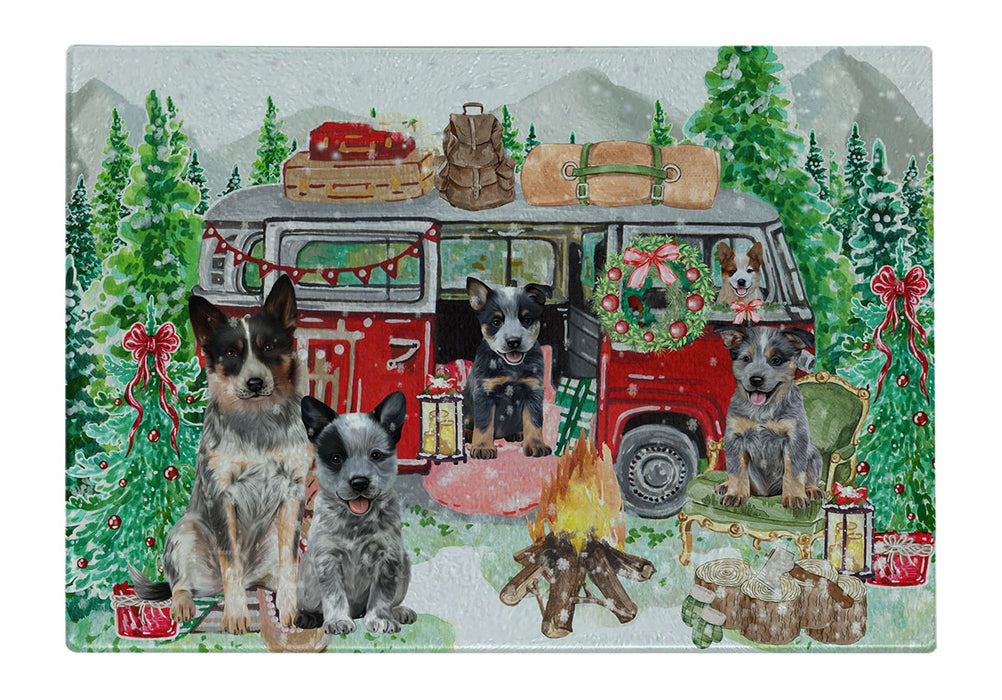 Christmas Time Camping with Australian Cattle Dog Cutting Board - For Kitchen - Scratch & Stain Resistant - Designed To Stay In Place - Easy To Clean By Hand - Perfect for Chopping Meats, Vegetables