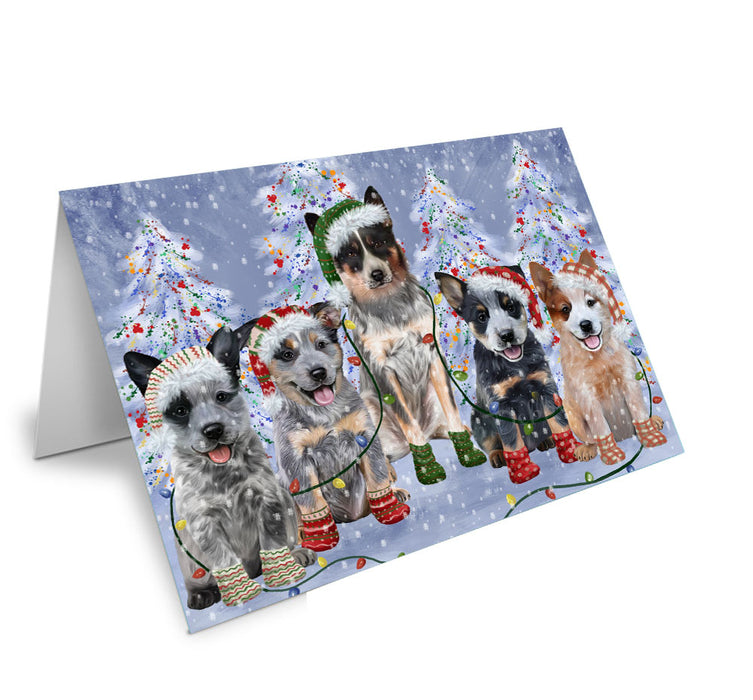 Christmas Lights and Australian Cattle Dog Handmade Artwork Assorted Pets Greeting Cards and Note Cards with Envelopes for All Occasions and Holiday Seasons