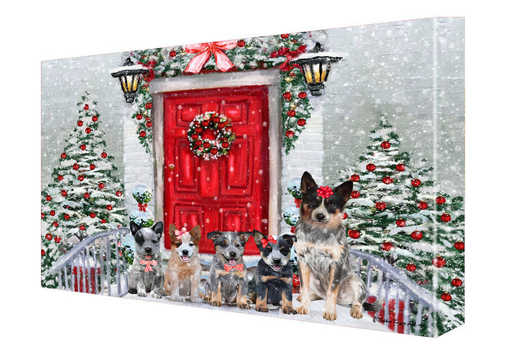 Christmas Holiday Welcome Australian Cattle Dog Canvas Wall Art - Premium Quality Ready to Hang Room Decor Wall Art Canvas - Unique Animal Printed Digital Painting for Decoration