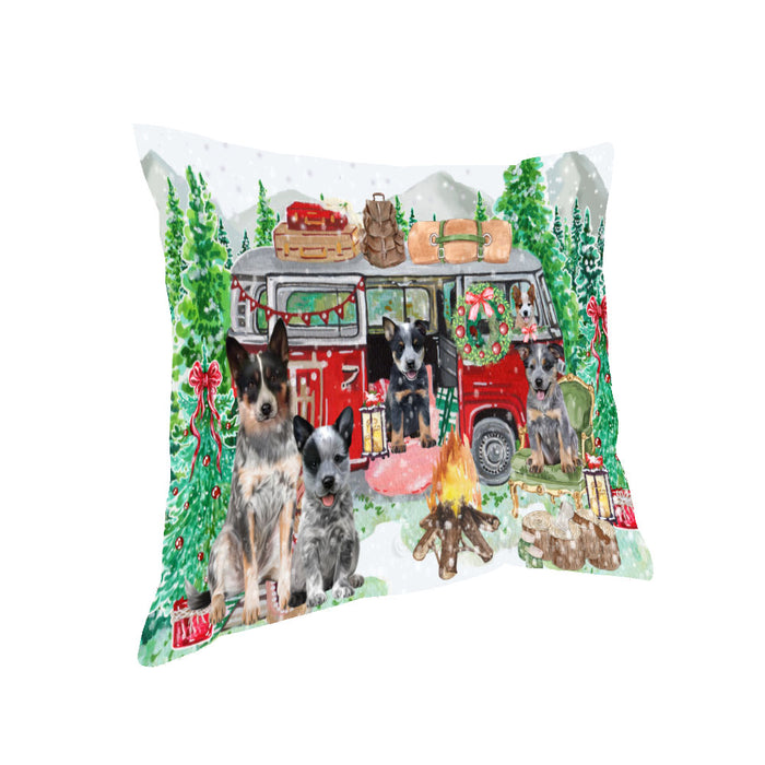 Christmas Time Camping with Australian Cattle Dog Pillow with Top Quality High-Resolution Images - Ultra Soft Pet Pillows for Sleeping - Reversible & Comfort - Ideal Gift for Dog Lover - Cushion for Sofa Couch Bed - 100% Polyester
