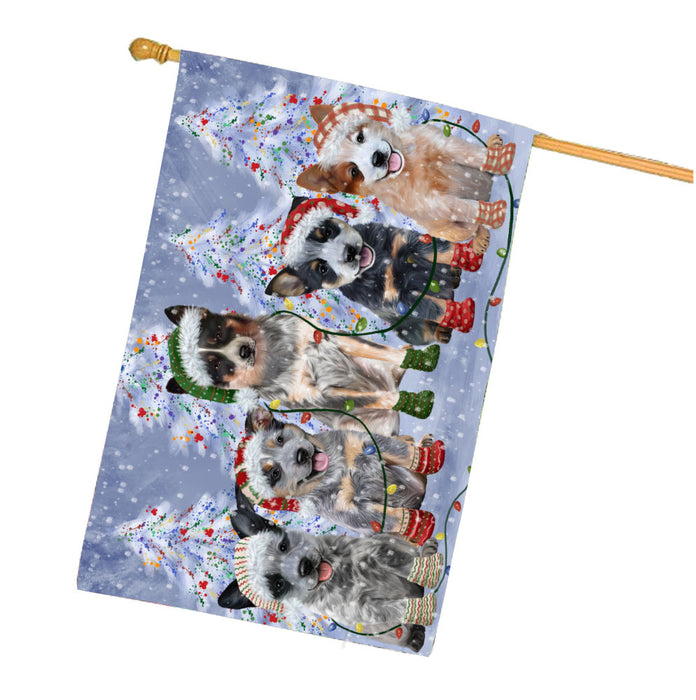 Christmas Lights and Australian Cattle Dog House Flag Outdoor Decorative Double Sided Pet Portrait Weather Resistant Premium Quality Animal Printed Home Decorative Flags 100% Polyester