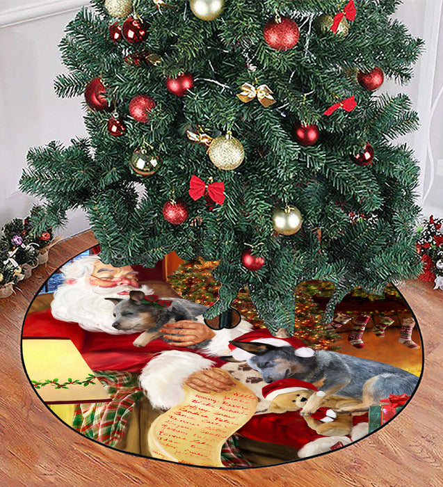 Santa Sleeping with Australian Cattle Dogs Christmas Tree Skirt