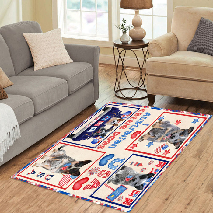 4th of July Independence Day I Love USA Australian Cattle Dogs Area Rug - Ultra Soft Cute Pet Printed Unique Style Floor Living Room Carpet Decorative Rug for Indoor Gift for Pet Lovers