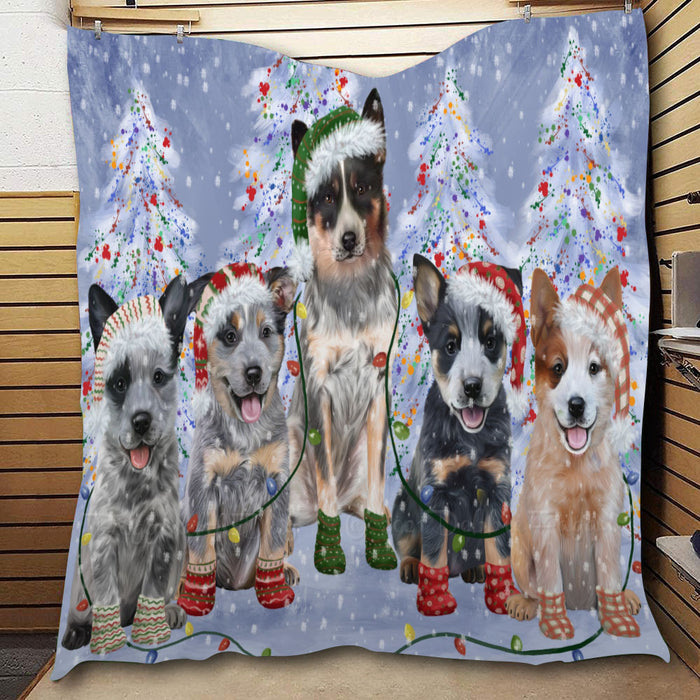 Christmas Lights and Australian Cattle Dog  Quilt Bed Coverlet Bedspread - Pets Comforter Unique One-side Animal Printing - Soft Lightweight Durable Washable Polyester Quilt