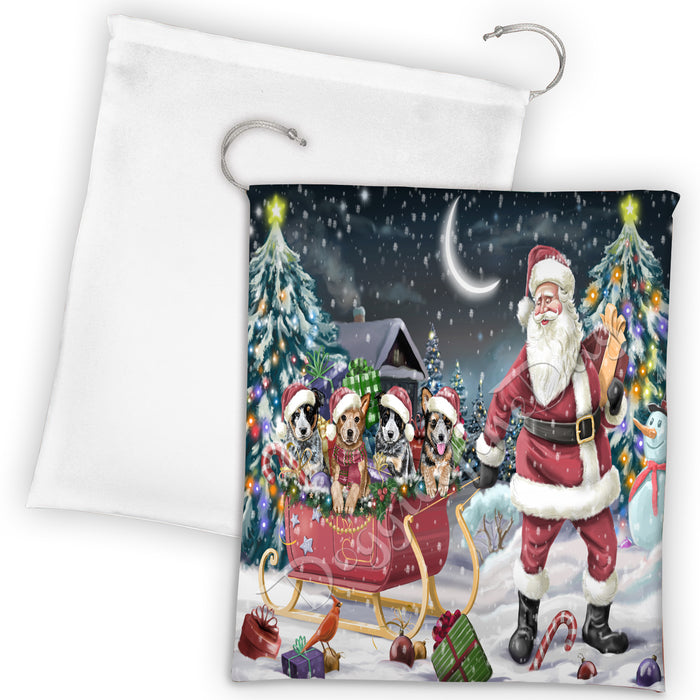 Santa Sled Dogs Christmas Happy Holidays Australian Cattle Dog Drawstring Laundry or Gift Bag LGB48663