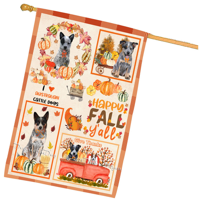 Happy Fall Y'all Pumpkin Australian Cattle Dog House Flag Outdoor Decorative Double Sided Pet Portrait Weather Resistant Premium Quality Animal Printed Home Decorative Flags 100% Polyester