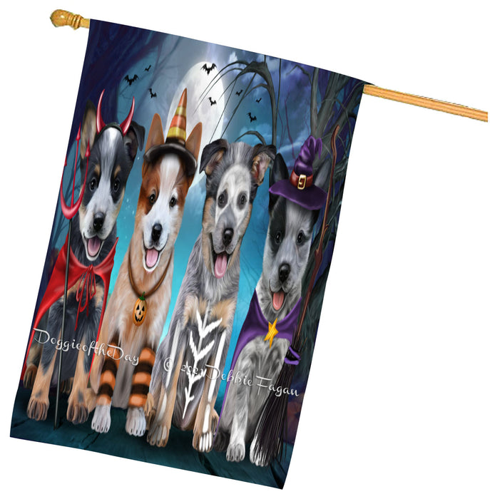 Halloween Trick or Treat Australian Cattle Dog House Flag Outdoor Decorative Double Sided Pet Portrait Weather Resistant Premium Quality Animal Printed Home Decorative Flags 100% Polyester