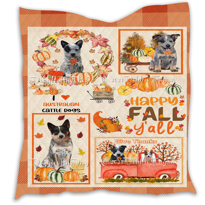 Happy Fall Y'all Pumpkin Australian Cattle Dog Quilt Bed Coverlet Bedspread - Pets Comforter Unique One-side Animal Printing - Soft Lightweight Durable Washable Polyester Quilt