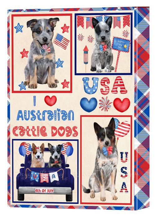 4th of July Independence Day I Love USA Australian Cattle Dogs Canvas Wall Art - Premium Quality Ready to Hang Room Decor Wall Art Canvas - Unique Animal Printed Digital Painting for Decoration