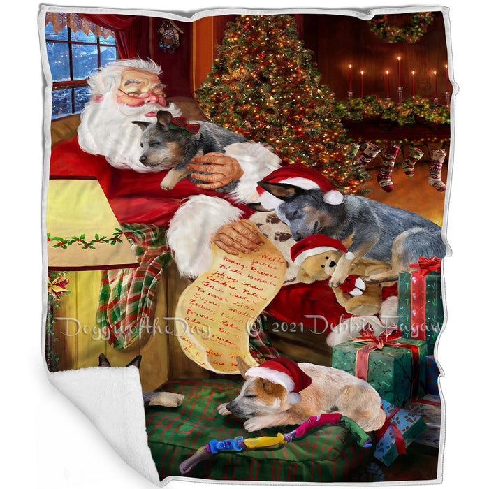 Australian Cattle Dog and Puppies Sleeping with Santa Blanket