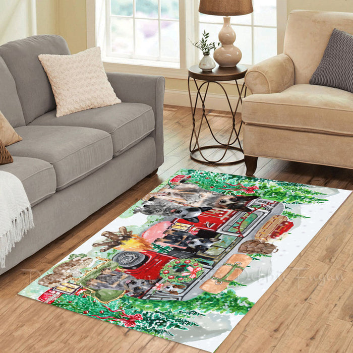 Christmas Time Camping with Australian Cattle Dog Area Rug - Ultra Soft Cute Pet Printed Unique Style Floor Living Room Carpet Decorative Rug for Indoor Gift for Pet Lovers